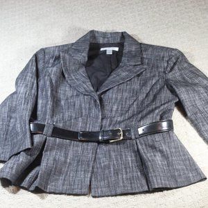 Dress Barn Size M Charcoal Woven-look Belted Peplum Blazer